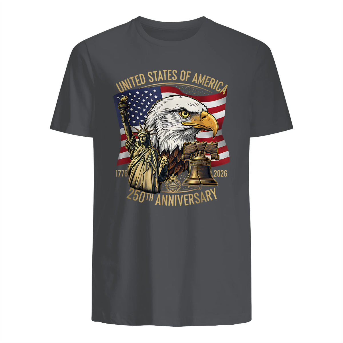 Anniversary Eagle Liberty Bell T-Shirt in Charcoal - back view