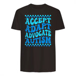 Accept Adapt Advocate Autism Awareness T-Shirt in Dark Chocolate - back view