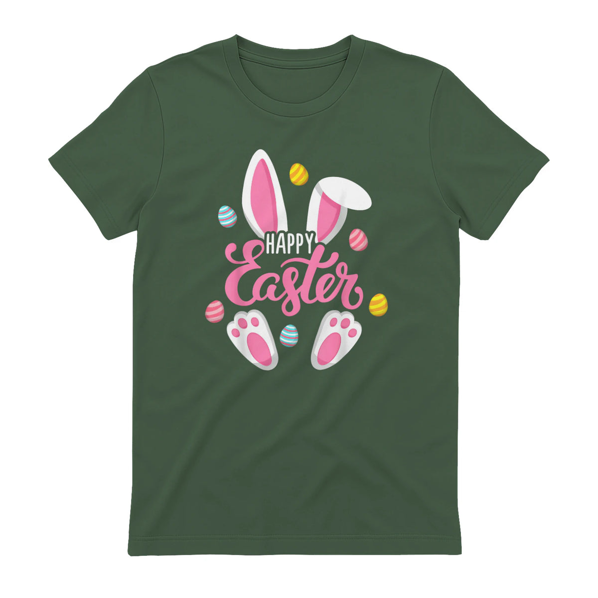Happy Easter Bunny Women Girls Rabbit Easter Egg Hunt Funny in Military Green - back view