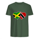 Trinidadian Jamaican Heart Love Jamaica Trinidad Flag in Military Green - back view