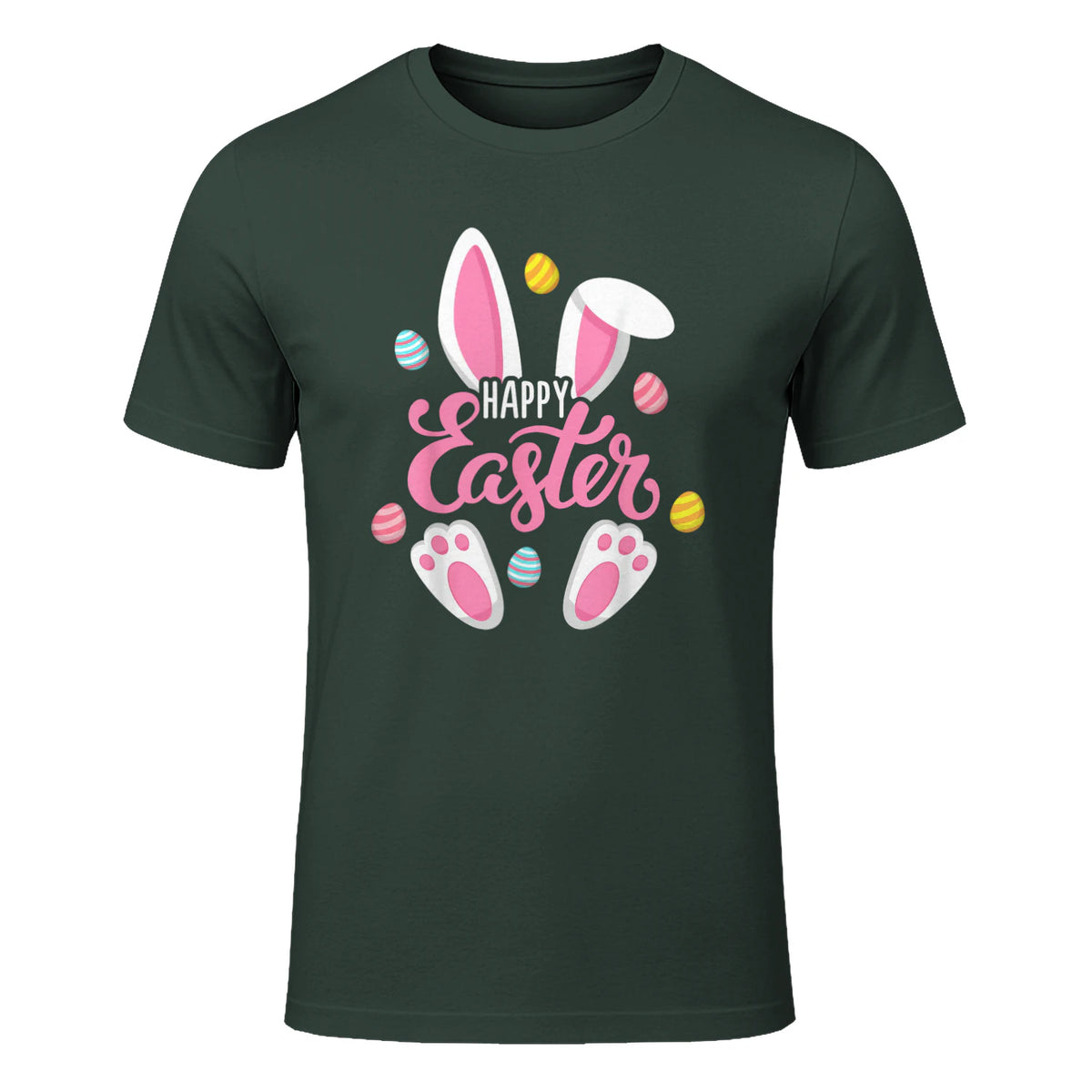 Happy Easter Bunny Women Girls Rabbit Easter Egg Hunt Funny in Forest Green - front view