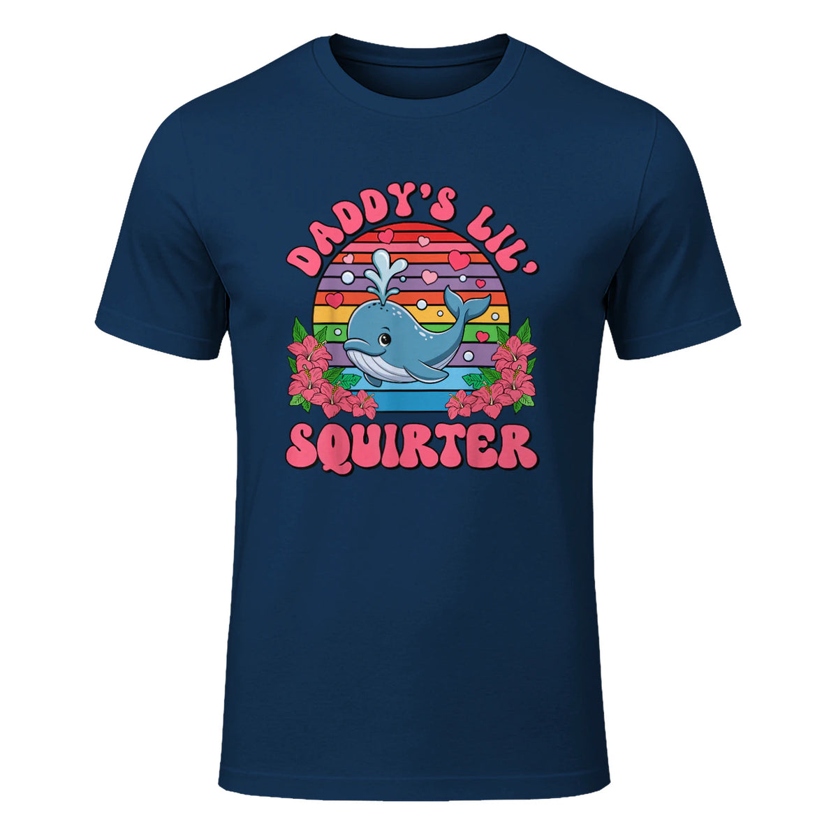 Daddy's Lil Squirter Joke T-Shirt in Navy - front view