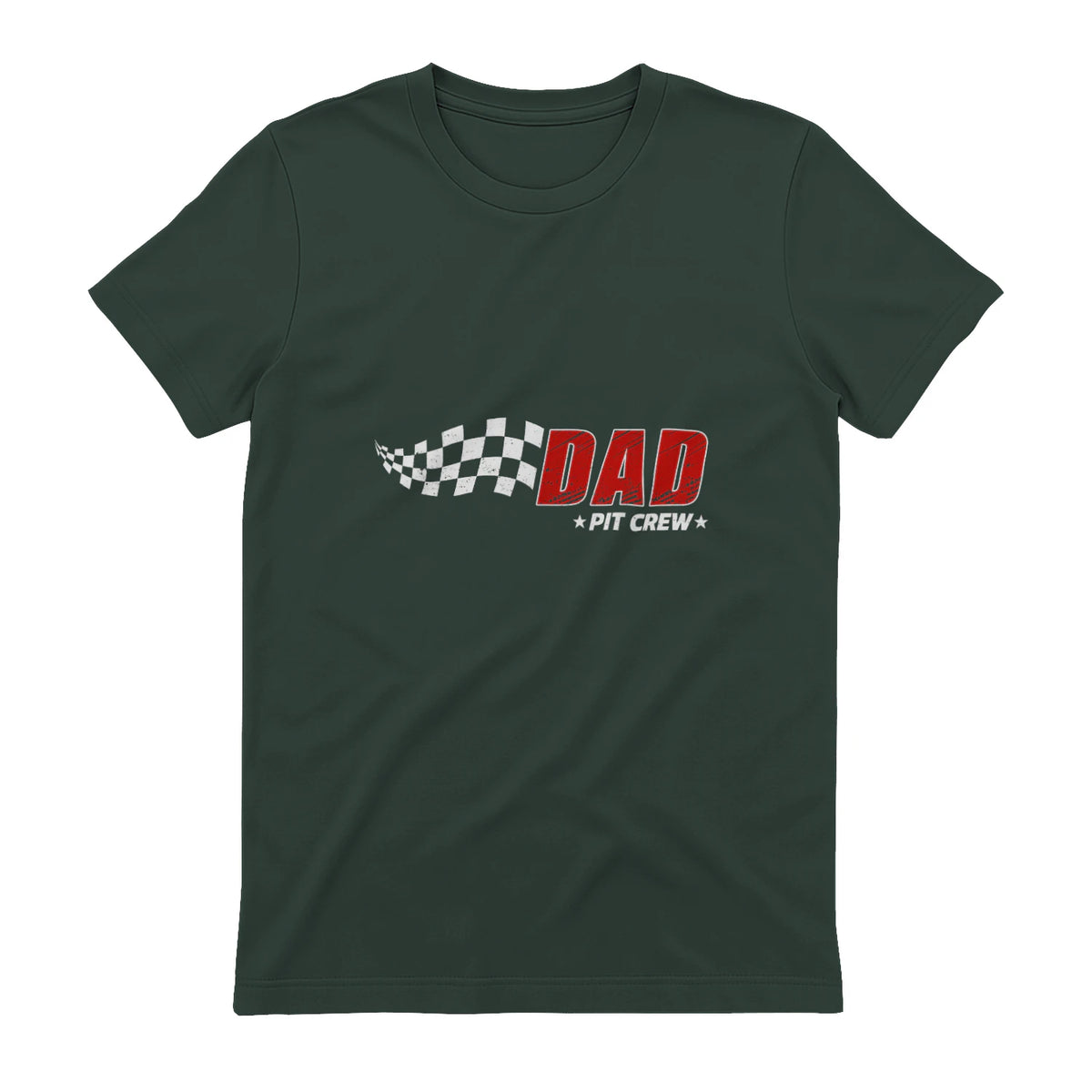 Dad Pit Crew Race Car T-Shirt in Forest Green - back view