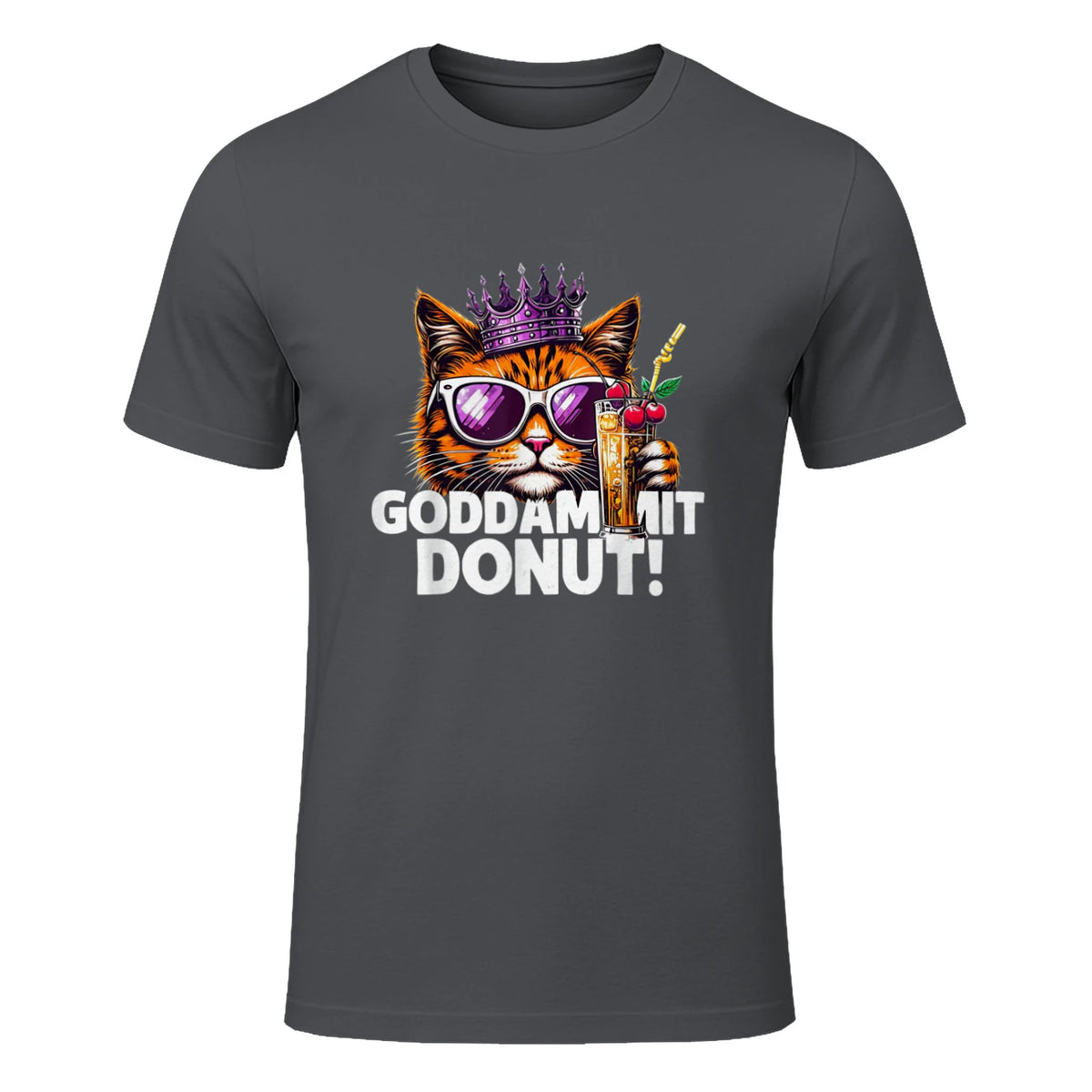 Donut Princess Cat Meme Tee – Kawaii Funny Cartoon Style T-Shirt in Charcoal - front view