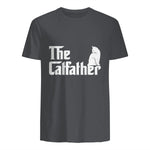 The Catfather Funny Cat Parody Fathers Day Gift Cat Father T-Shirt in Charcoal - back view