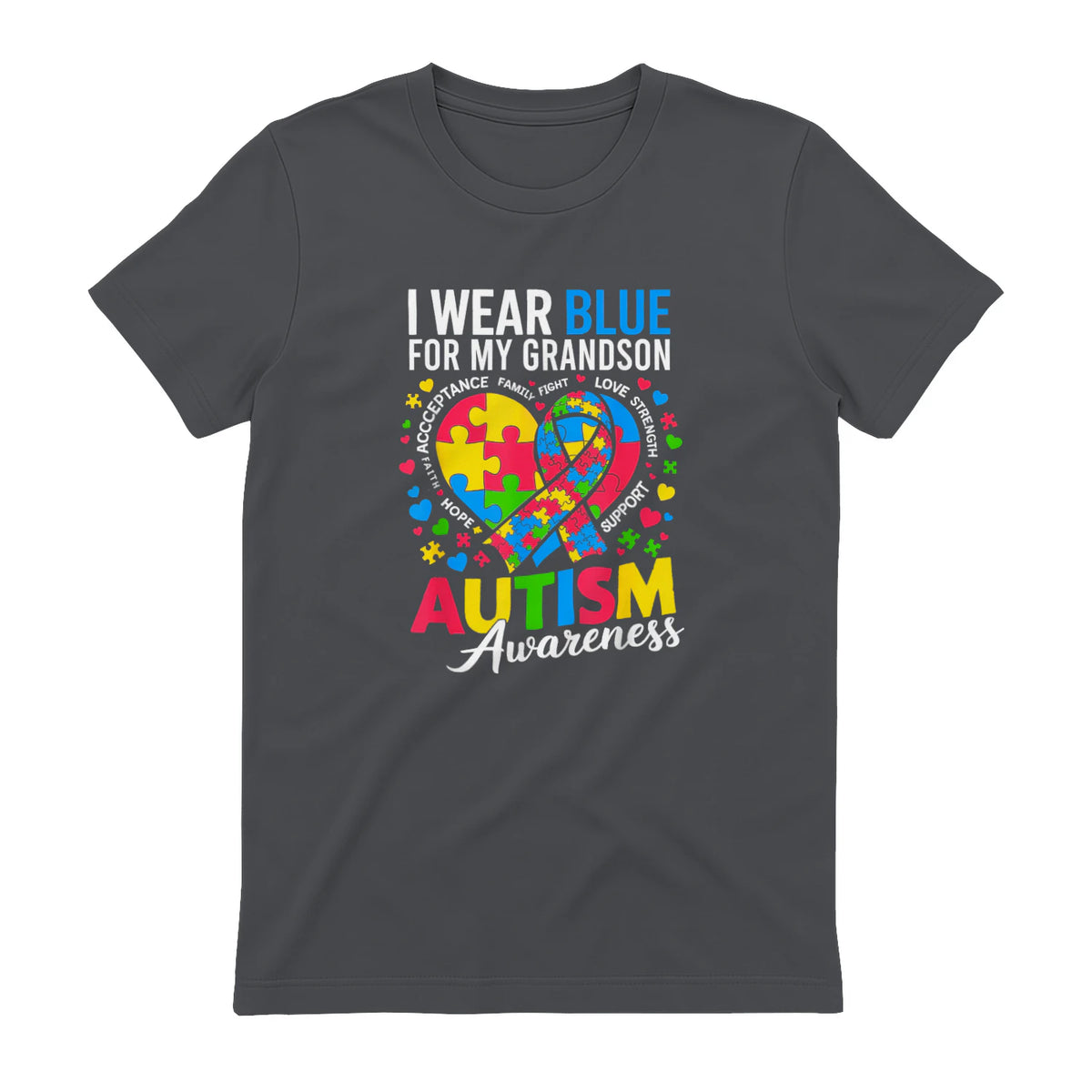 I Wear Blue for My Grandson Autism Awareness Grandma Nana in Charcoal - back view