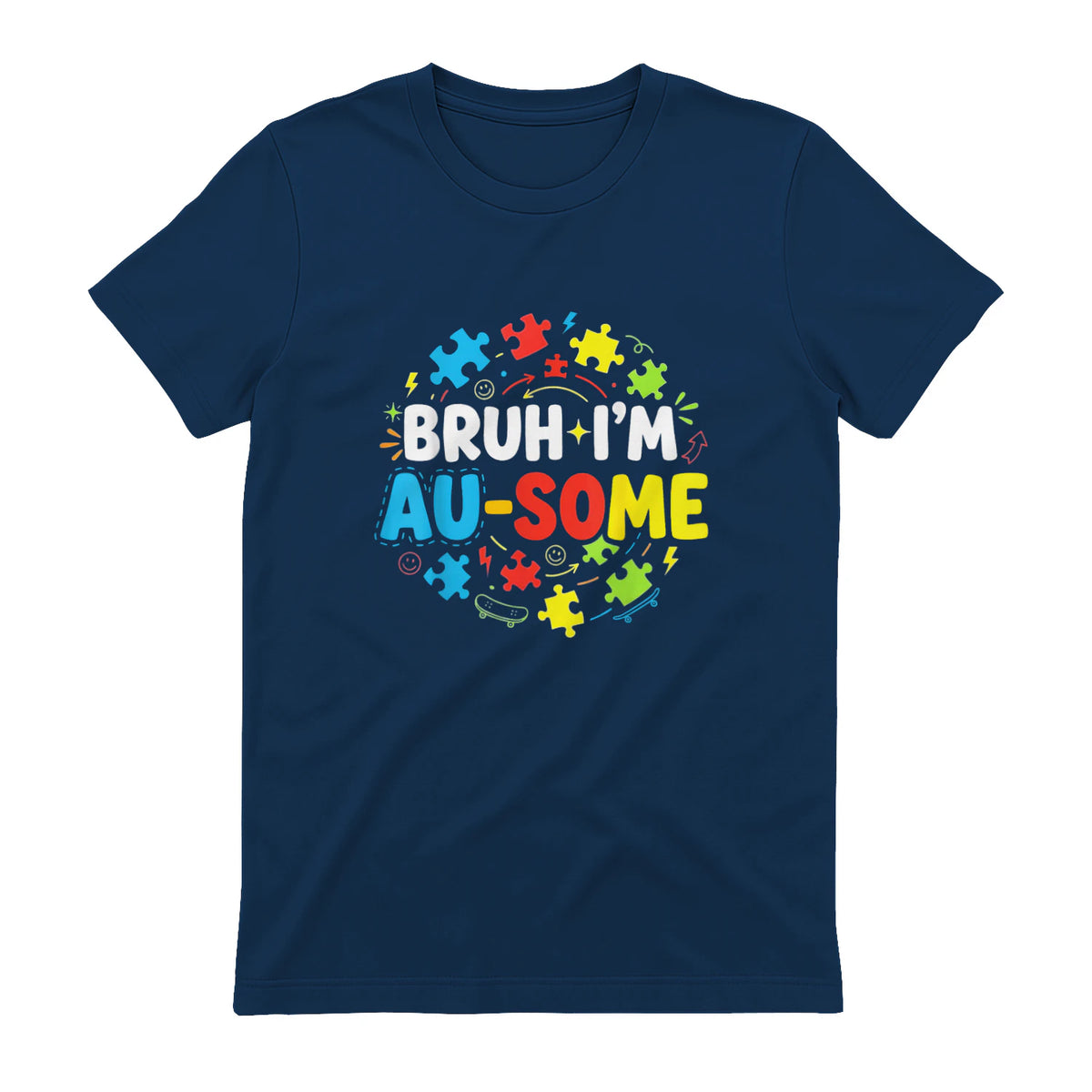 Bruh I'm Au-Some Autism Awareness T-Shirt in Navy - back view