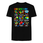 God Says I Am Kind Autism Awareness T-Shirt in Black - back view