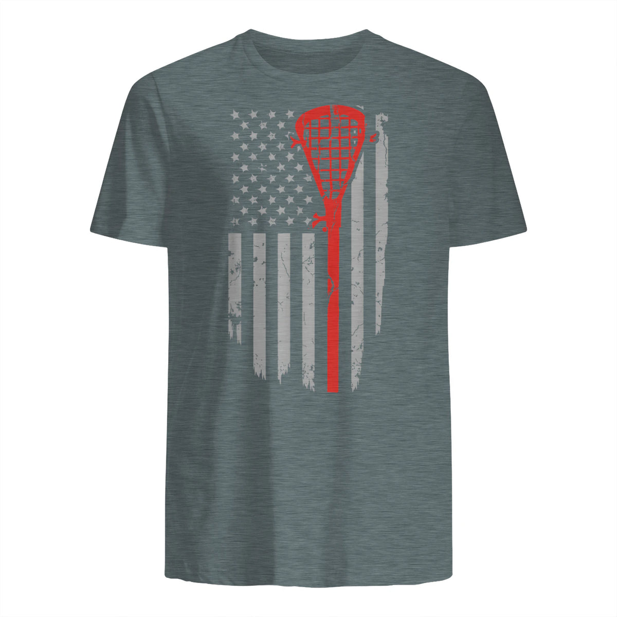 Vintage American Flag Lacrosse Youth Apparel, Boys Men USA T-Shirt in Dark Heather - back view