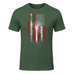 Vintage Baseball American Flag T-Shirt, Classic Fit Black Tee for Dad and Mom in Military Green - front view