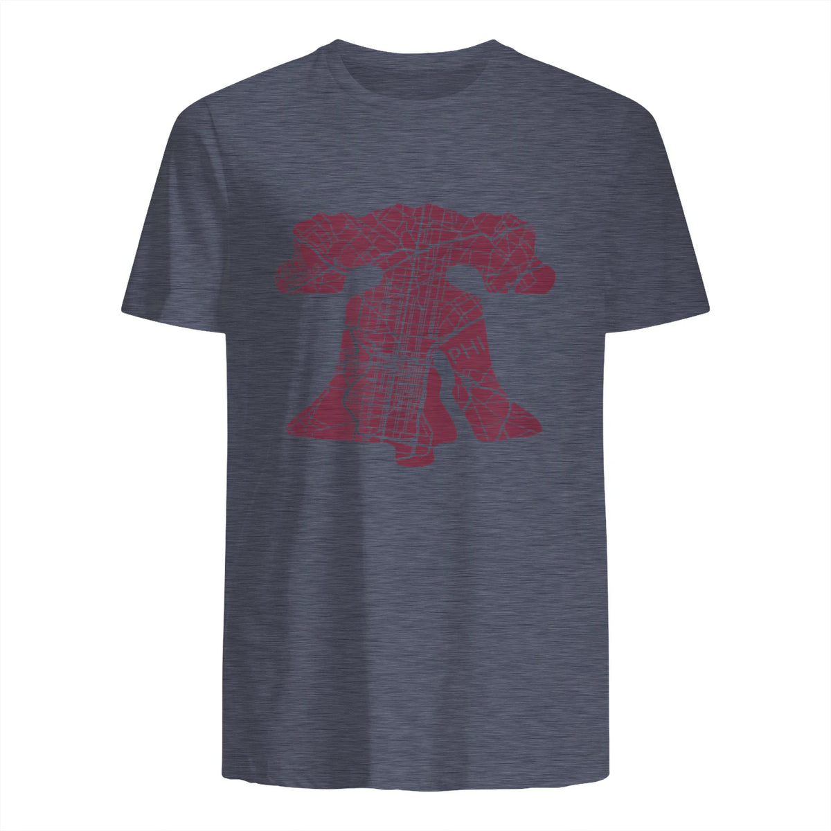 Philadelphia Street Map Liberty Bell Vintage Maroon Philly T-Shirt in Heather Navy - back view