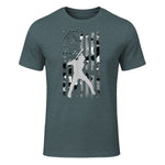 Baseball Player American Flag USA Camo Patriotic Graphic T-Shirt in Dark Heather - front view