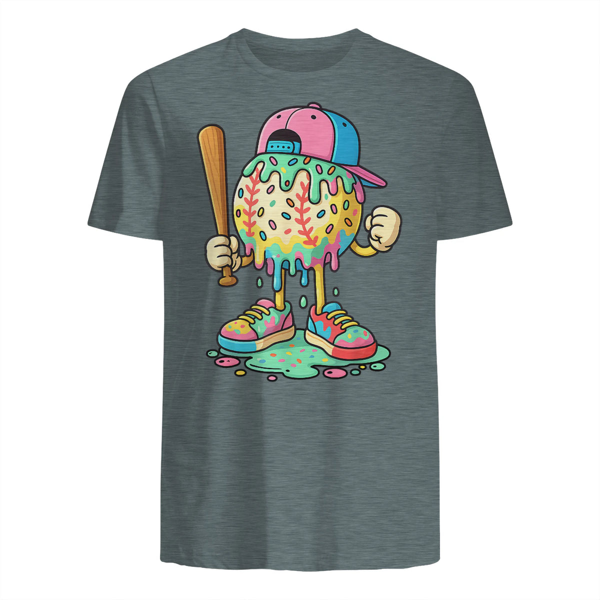 Baseball Drip for Boys Ice Cream Drip Baseball Sport T-Shirt in Dark Heather - back view