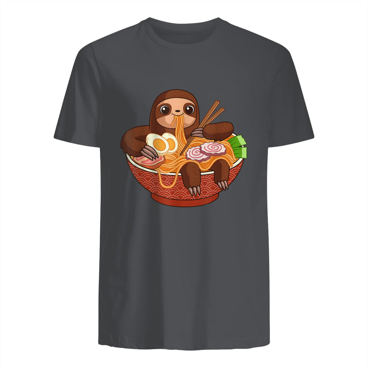 Kawaii Cute Anime Sloth Otaku Japanese Ramen Noodles in Charcoal - back view