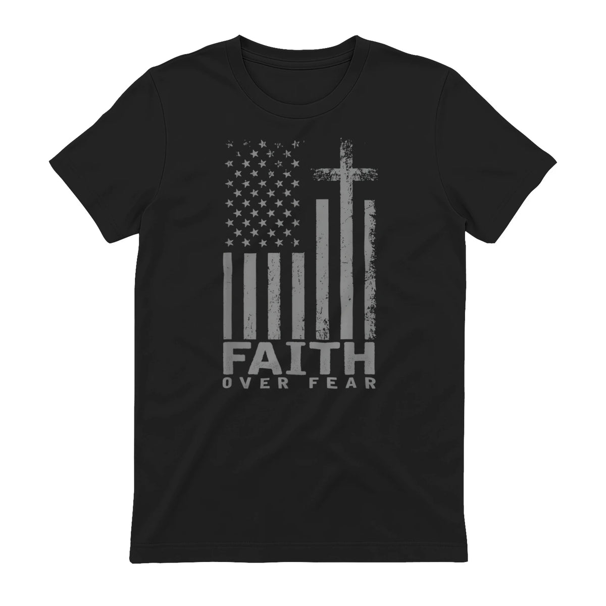 America Pride US Flag Faith Over Fear Prayer T-Shirt in Black - back view