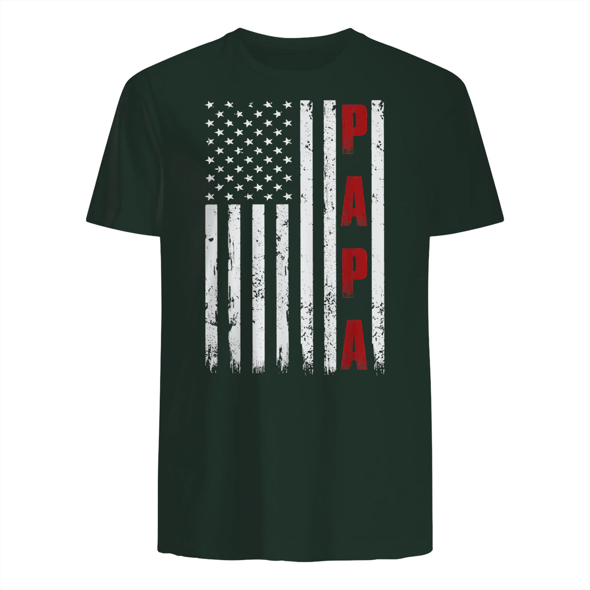 Proud Papa Flag Funny Father's Day from Grandchildren T-Shirt in Forest Green - back view