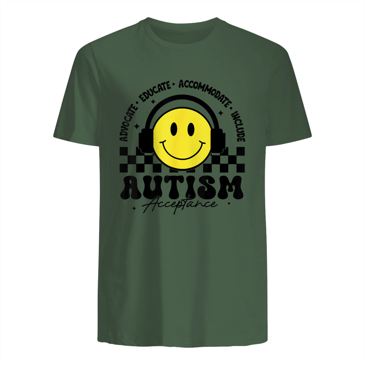 Autism Awareness Acceptance Special Education Teacher Kids in Military Green - back view