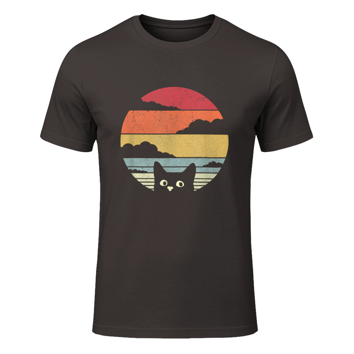 Pack A Punch Women's Retro Cat Graphic T-Shirt - Black, Short Sleev in Dark Chocolate - front view