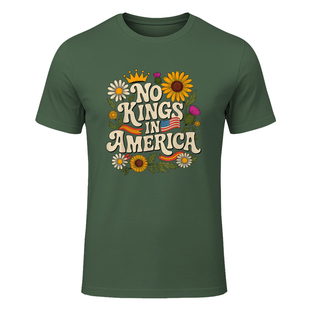 No King in America T-Shirt in Military Green - front view