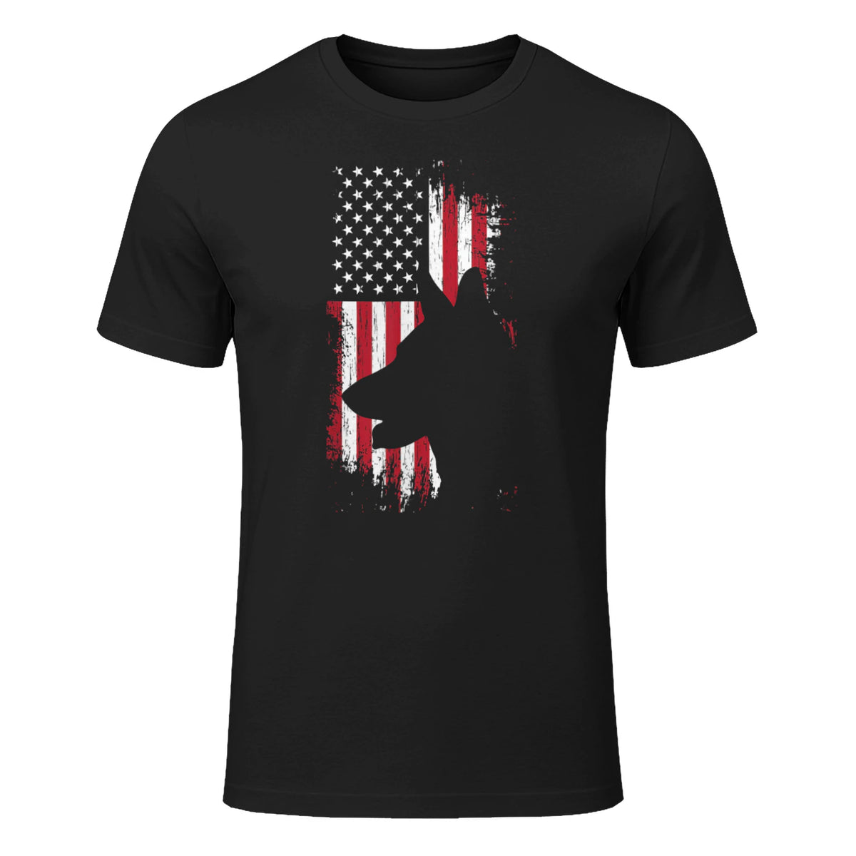German Shepherd American Flag Shirt USA Patriotic Dog Gift T-Shirt in Black - front view