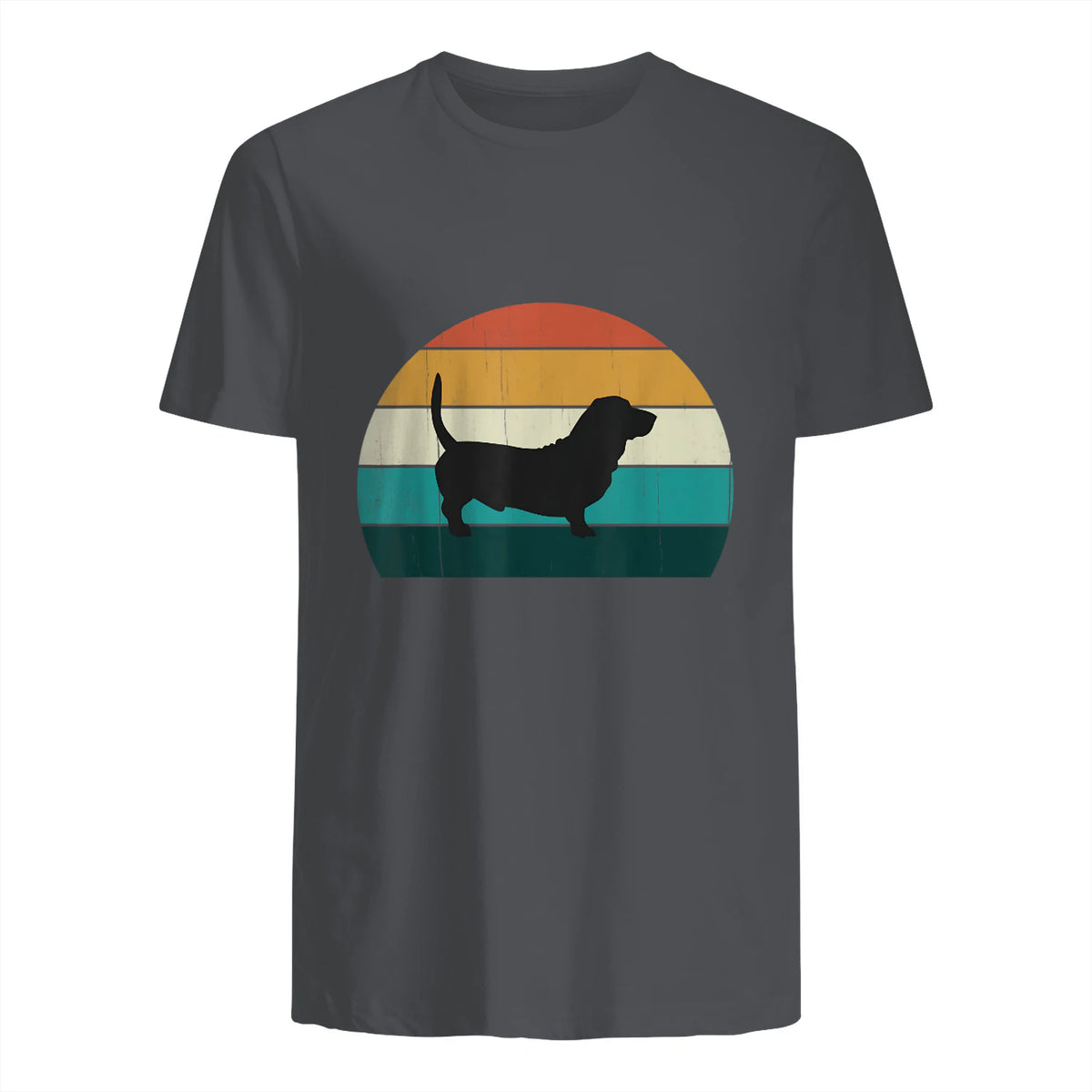 Basset Hound rétro Amant Vintage Sunset Dog & Puppy in Charcoal - back view