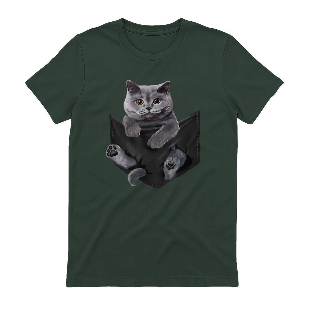 Cat Lovers British Shorthair In Pocket Fun Kitten in Forest Green - back view