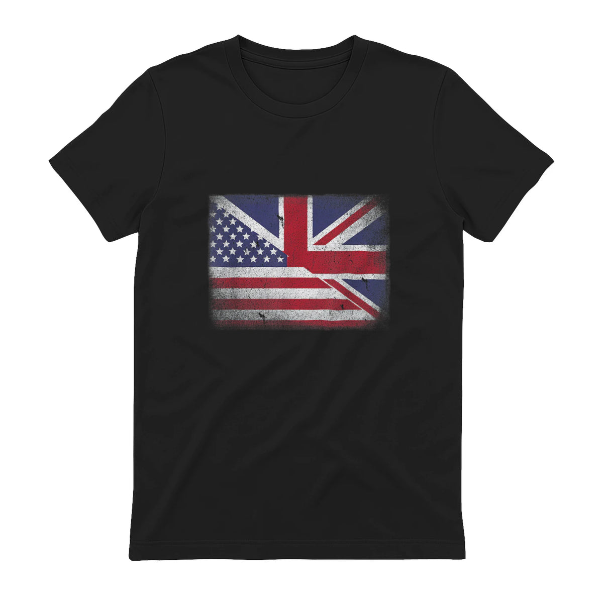 Vintage Half American Half British Flag Great Britain USA T-Shirt in Black - back view