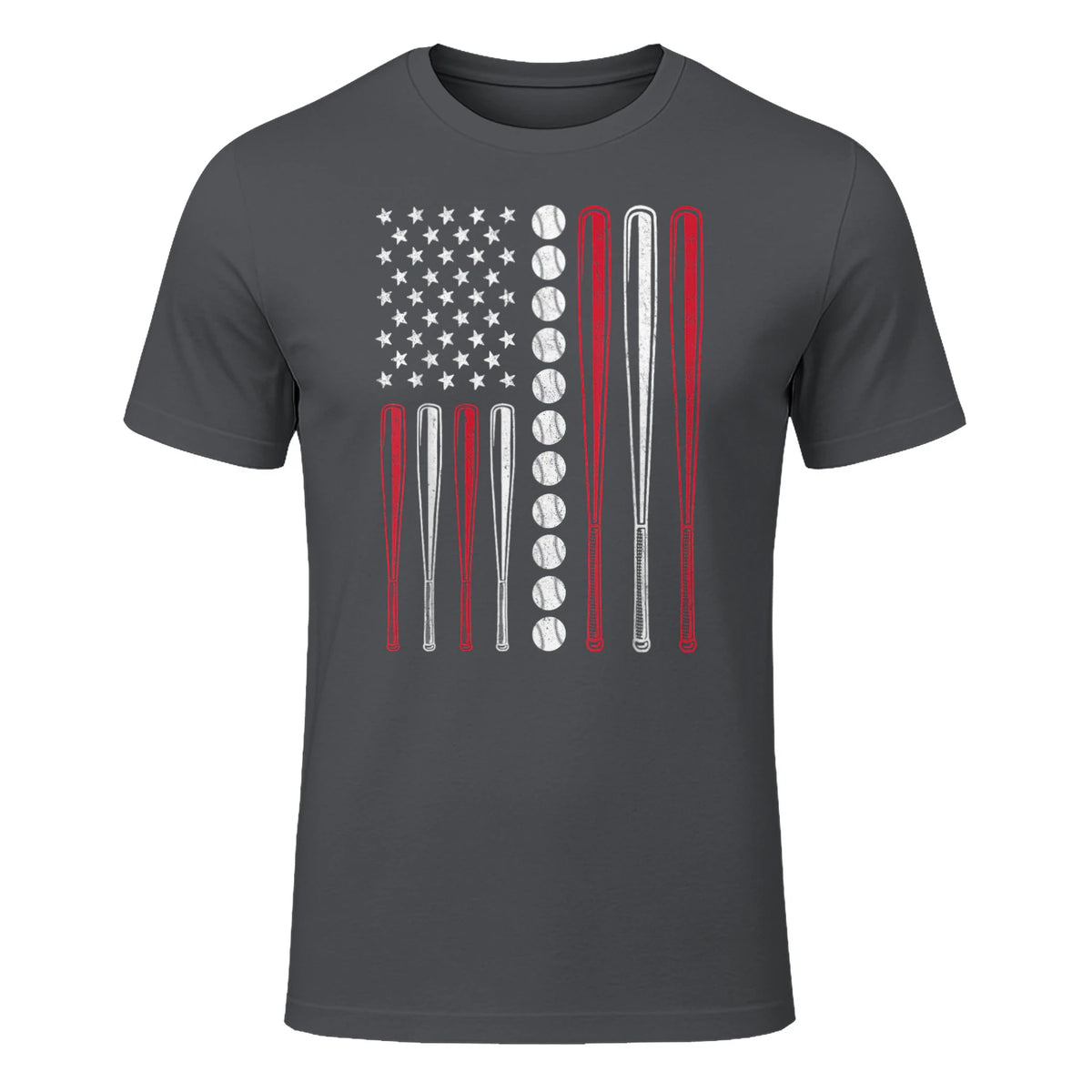 Patriotic Baseball Fourth of July USA Flag T-Shirt in Charcoal - front view