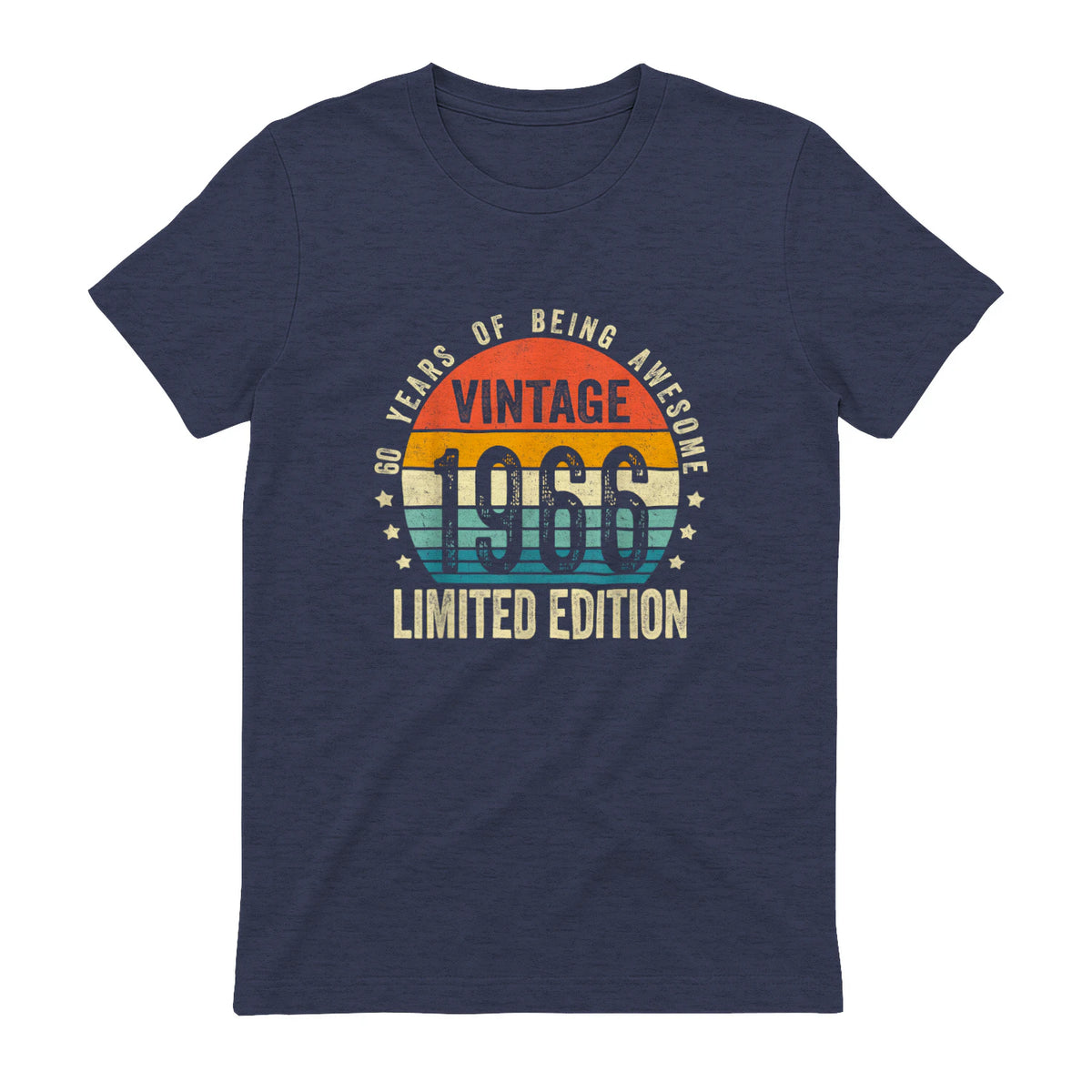 Vintage Sixtieth Birthday Gift T-Shirt in Heather Navy - back view