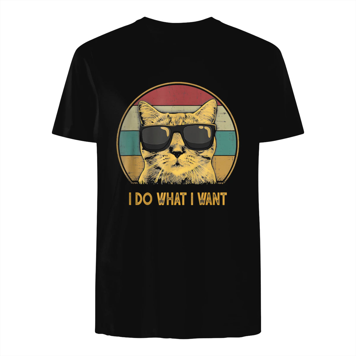 Retro I do What I Want cat Funny cat Lover T-Shirt Small in Black - back view