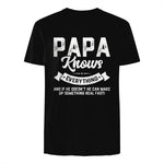 Papa Knows Everything Funny Father's Day Gift T-Shirt in Black - back view