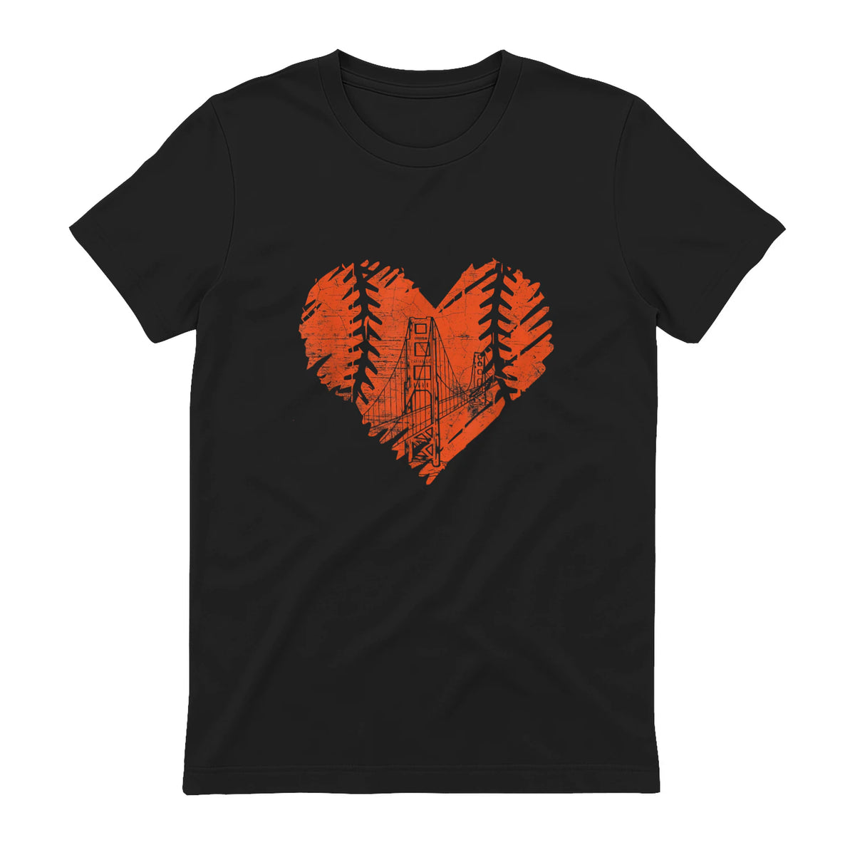 US State San Francisco Baseball Vintage Heart T-Shirt in Black - back view