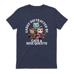 Cats Side Quest Funny Tabletop T-Shirt in Heather Navy - back view