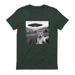 Cat Selfie With Alien UFO Funny Cat Gifts For Men Women Kid T-Shirt in Forest Green - back view