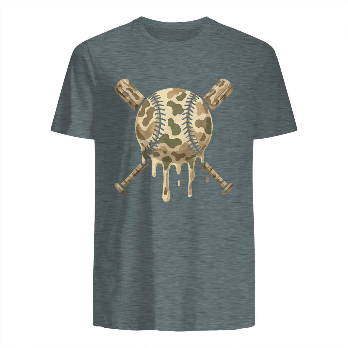 Baseball Drip Camo Baseball Bats Boys Sports Cool Game Day T-Shirt in Dark Heather - back view