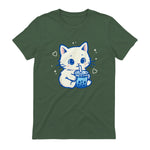 Kawaii Cat Boba Japanese Cute Aesthetic Anime Girls Teens T-Shirt in Military Green - back view