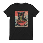 Unisex Adults Cat Ramen Japanese Funny Graphic Tees Kawaii Cat Anime Gifts T-Shirt in Black - back view