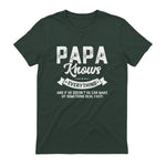 Papa Knows Everything Funny Father's Day Gift T-Shirt in Forest Green - back view