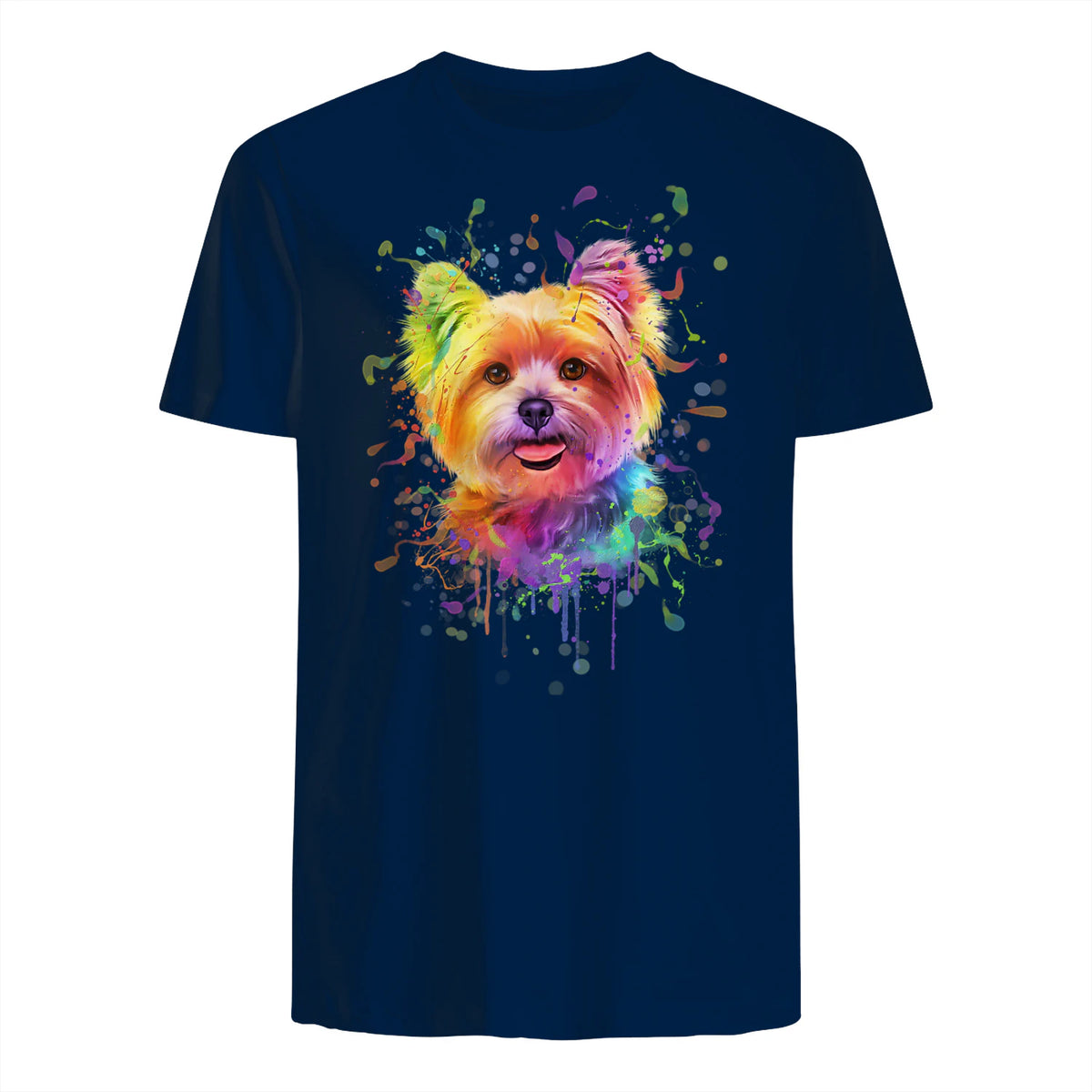 Colorful Splash Art Yorkshire Terrier Portrait Yorkshire Lover in Navy - back view