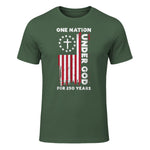 Christian American Flag Anniversary T-Shirt in Military Green - front view
