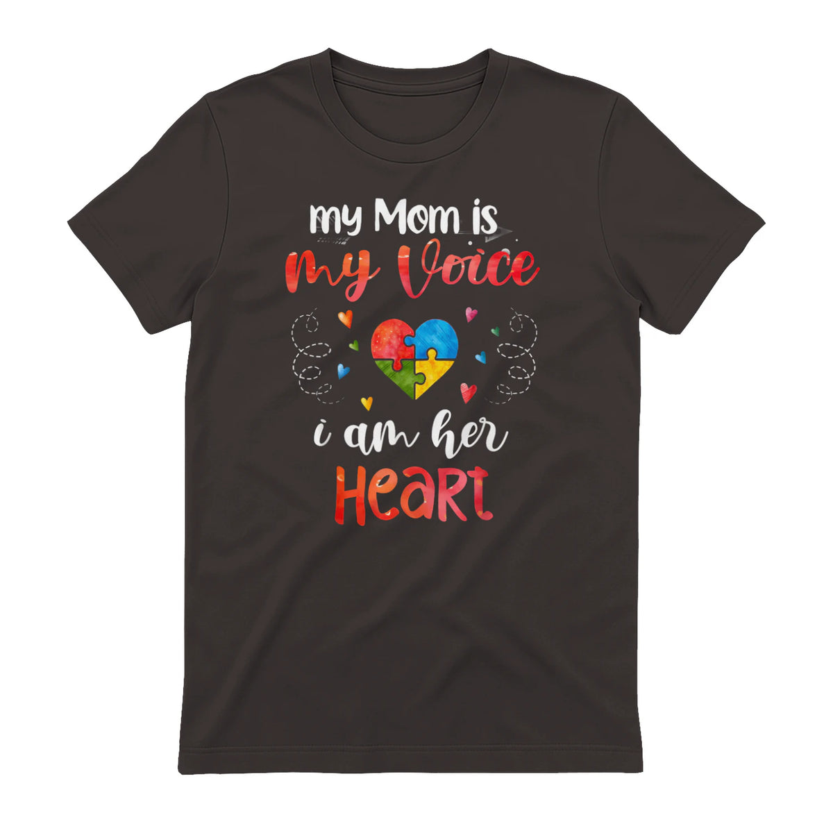 Autism Mom Support ASD T-Shirt in Dark Chocolate - back view