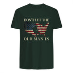 Don't Let The Old Man in Vintage American Flag T-Shirt in Forest Green - back view