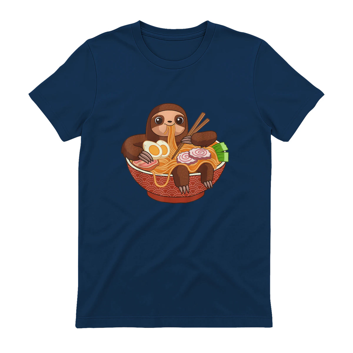 Kawaii Cute Anime Sloth Otaku Japanese Ramen Noodles in Navy - back view