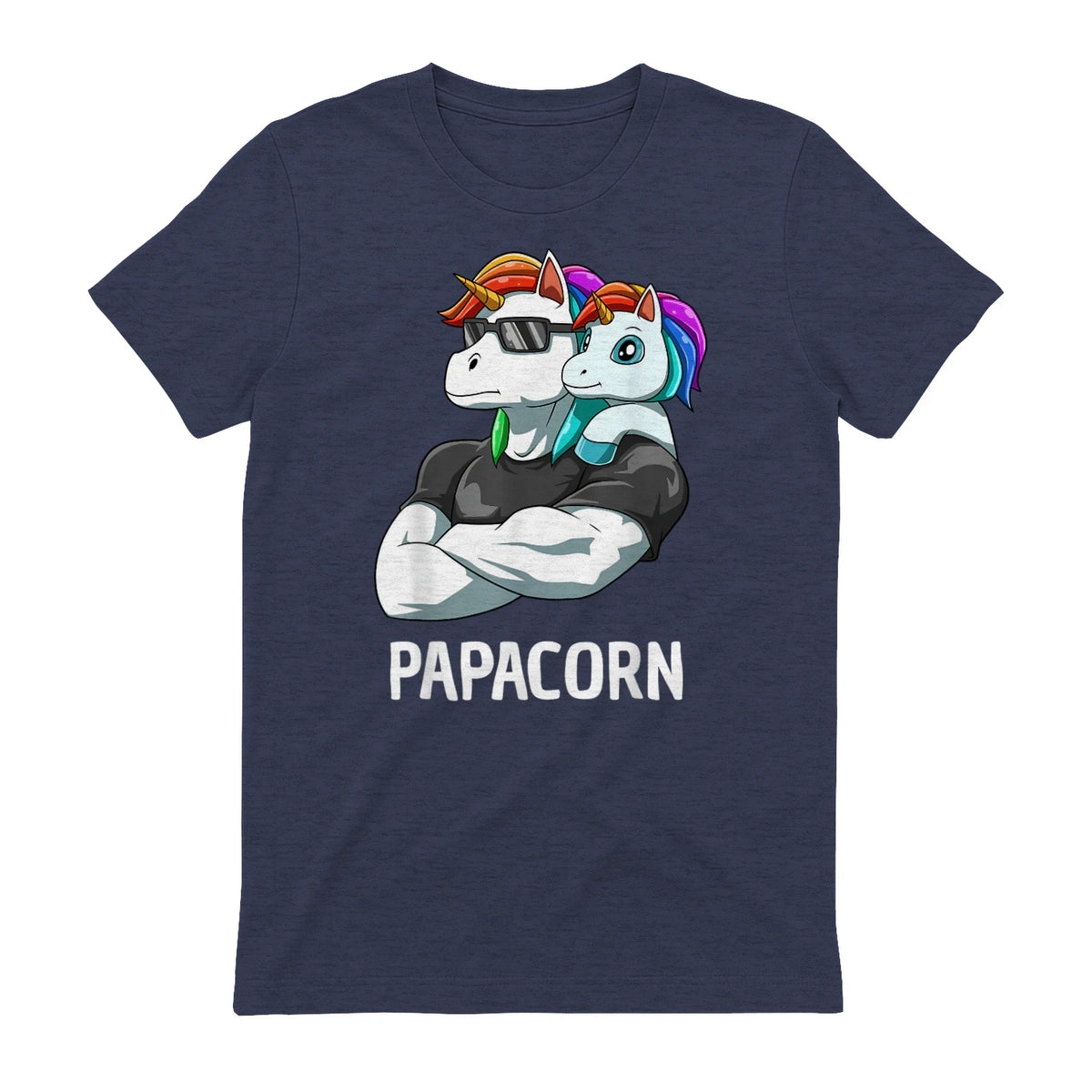 Papacorn Vater Tochter Einhörner in Heather Navy - back view