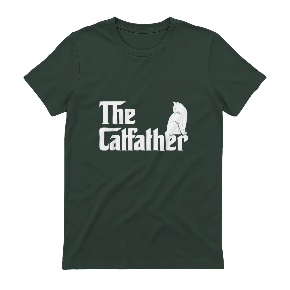 The Catfather Funny Cat Parody Fathers Day Gift Cat Father T-Shirt in Forest Green - back view