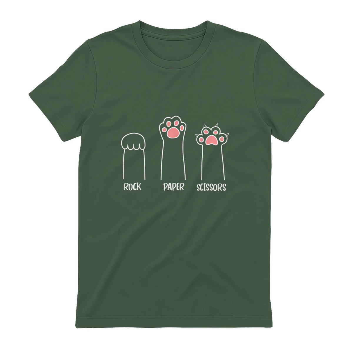 Introvert Cat Animal Rescue Pet Lover Apparel Rock Paper Scissors Hand Game Cute Paw Funny Cat T-Shirt in Military Green - back view