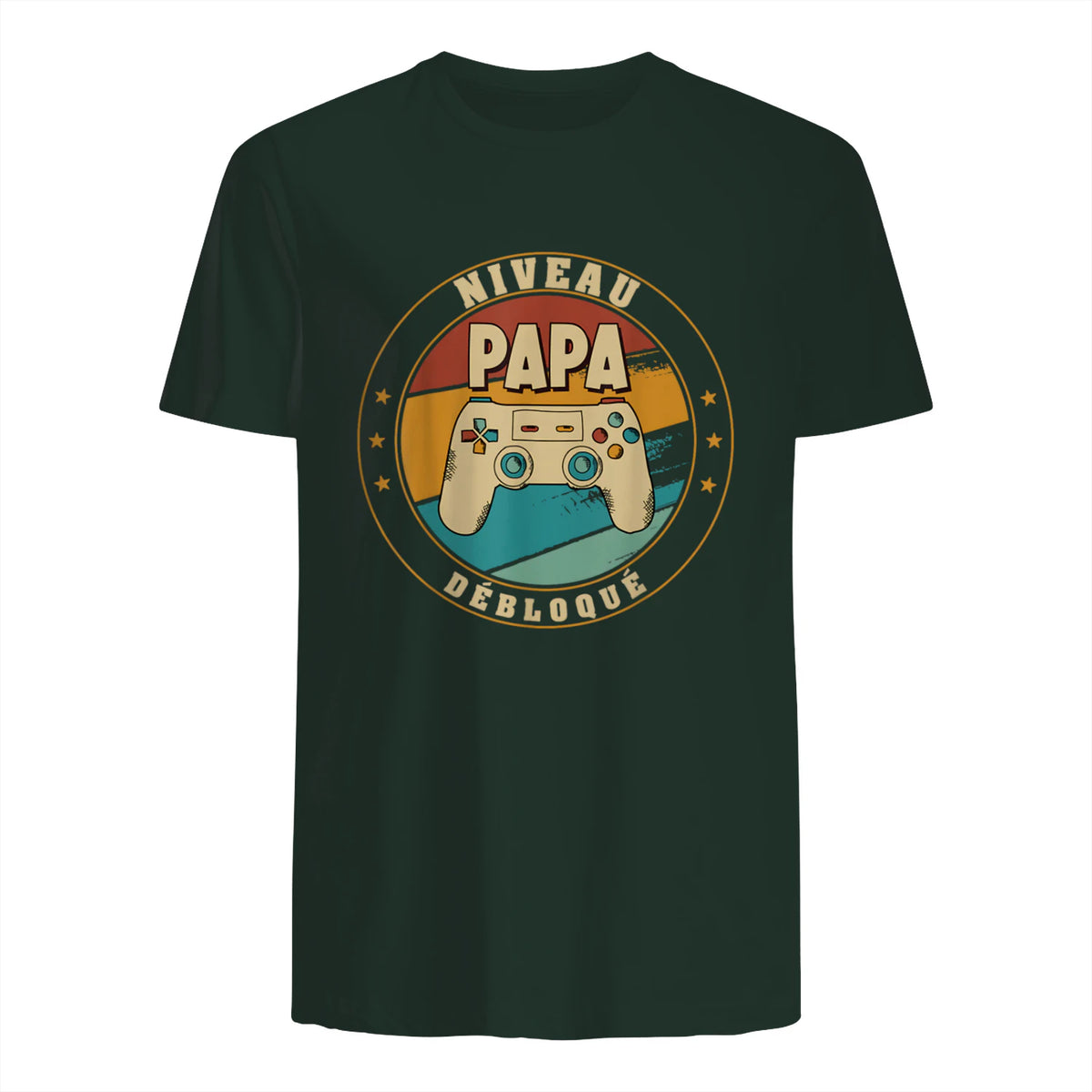 Nouveau Papa Parents Humour Gamer Nouvelle Naissance Annonce T-Shirt in Forest Green - back view