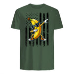 Dabbing Banana Retro American Flag Banana Lover Boys Kids T-Shirt in Military Green - back view