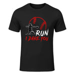 Run Steal I Dare You Humor Baseball Catcher Vintage T-Shirt in Black - front view