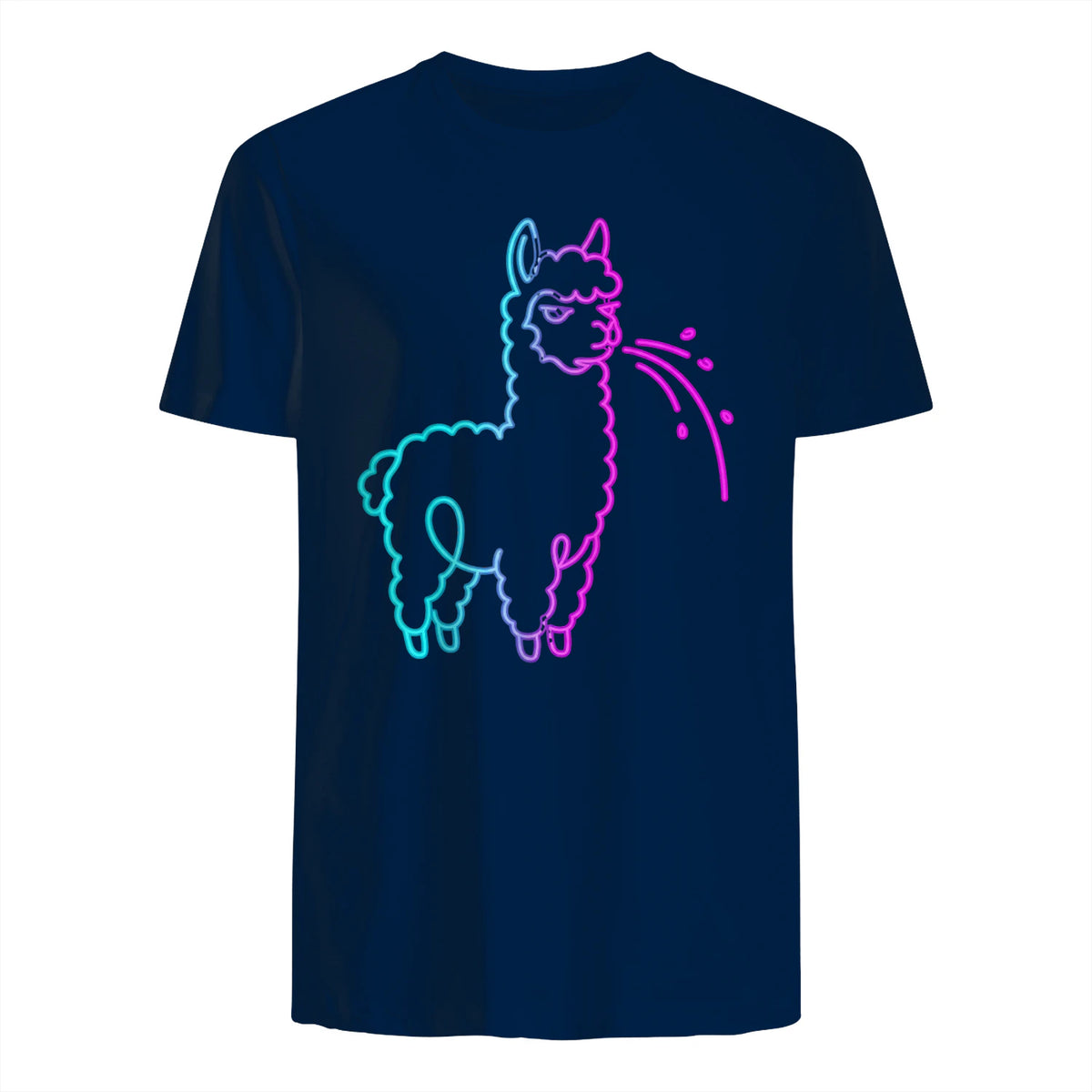 Fluff Around and Find Out Funny Fluffy Spitting Lama in Navy - back view